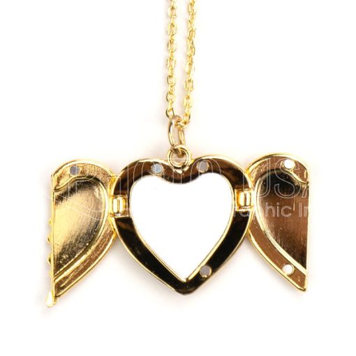 Sublimation Angel Wings Heart Locket Necklace