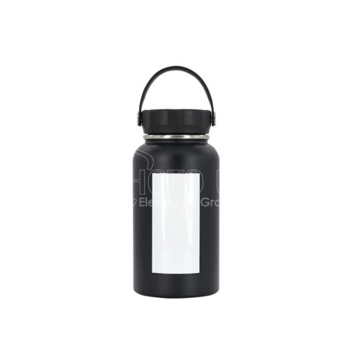 750 ml Sublimation Black Stainless Steel Powder Coated Water Bottle with White Patch