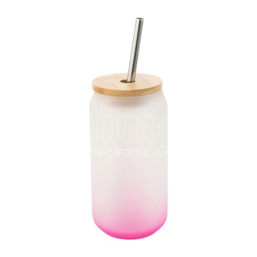 Sublimation Colored Beer Can-Shaped Glass with Bamboo Lid and Straw