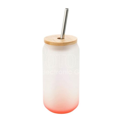 Sublimation Colored Beer Can-Shaped Glass with Bamboo Lid and Straw