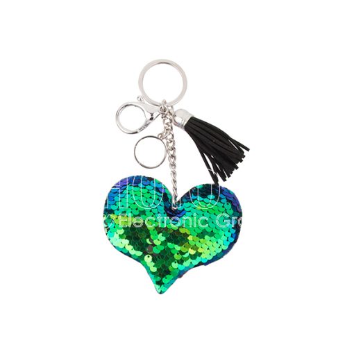 Keychains w Magic Flip Sequin Ornament heart bluegreen 2