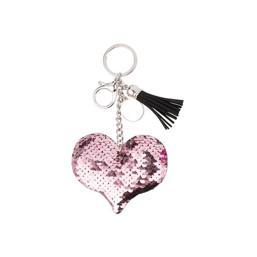 Keychains w Magic Flip Sequin Ornament heart pinkgray 2