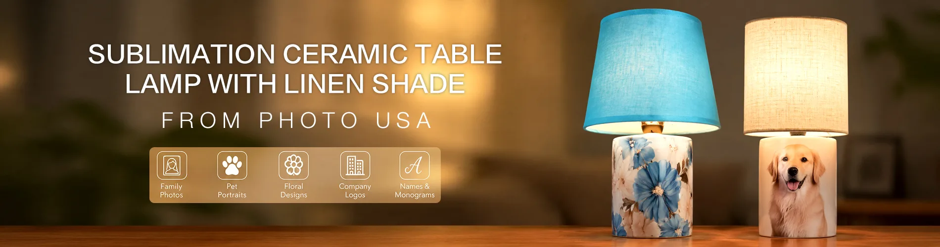 Sublimation Ceramic Table Lamp with Linen Shade