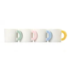 pink, blue, yellow and mint green