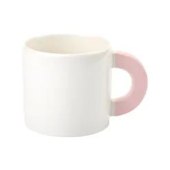 New Bone China Mug with Colored Flat Circular Handle