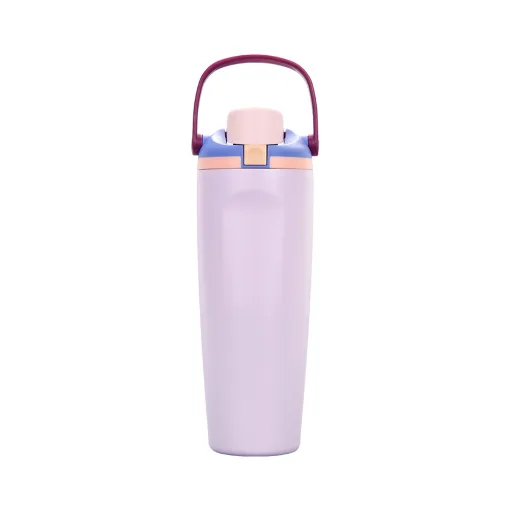 30oz Custom UV Printed and Powder Coated Water Bottle with Handle and Lock Lid