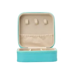 This compact, well-organized box features ring holders, necklace hooks, and removable dividers