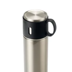 This bottle features an innovative lid that converts into a cup.