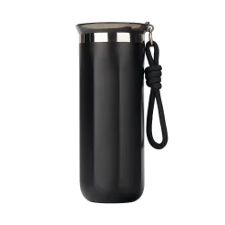 450ml Powder Coated Stainless Steel Coffee Cup with 2-in-1 Straw & Strap Lid